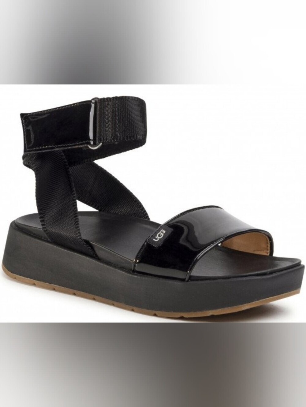 UGG Women's Black Patent Platform Sandals with Ankle Strap Sz8.5